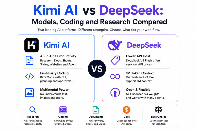 Kimi AI vs DeepSeek comparison for models, coding and research workflows