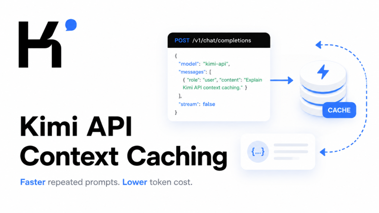 Kimi API context caching showing faster repeated prompts and lower token costs