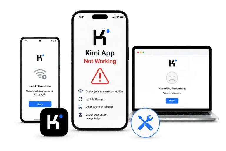 Kimi app not working on Android, iPhone and desktop with connection errors and troubleshooting steps