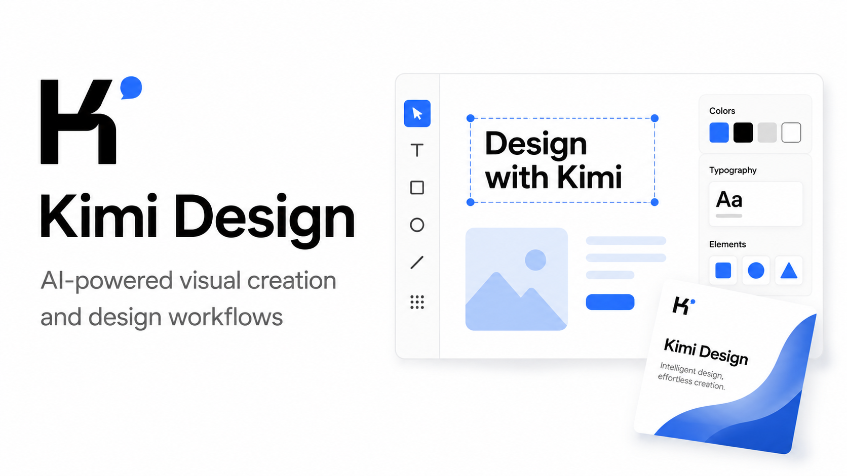 Kimi Design showing AI-powered visual creation, layout editing and design workflows