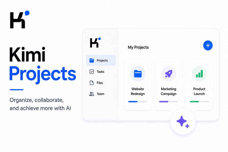 Kimi Projects showing AI-powered project organization, collaboration and task management